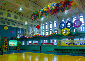 Сетка с шарами в спортзале на сброс