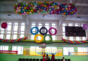 Сетка с шарами в спортзале на сброс